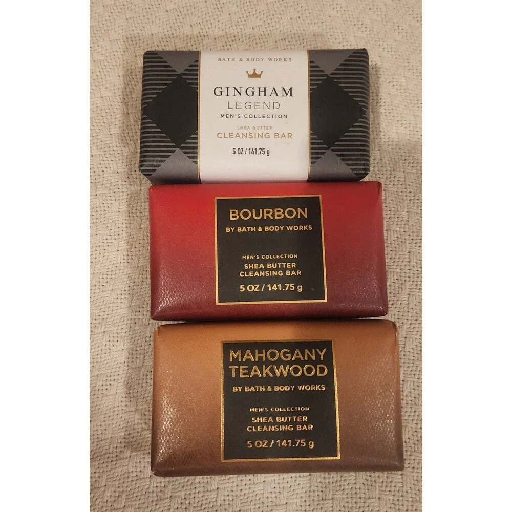 Bath & Body Works Men Collection Soaps Lot 3 Bourbon Gingham Mahogany